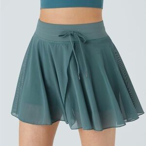 Halara High Waisted Drawstring Mesh 2-in-1 Flowy Mini Flare Casual Skirt